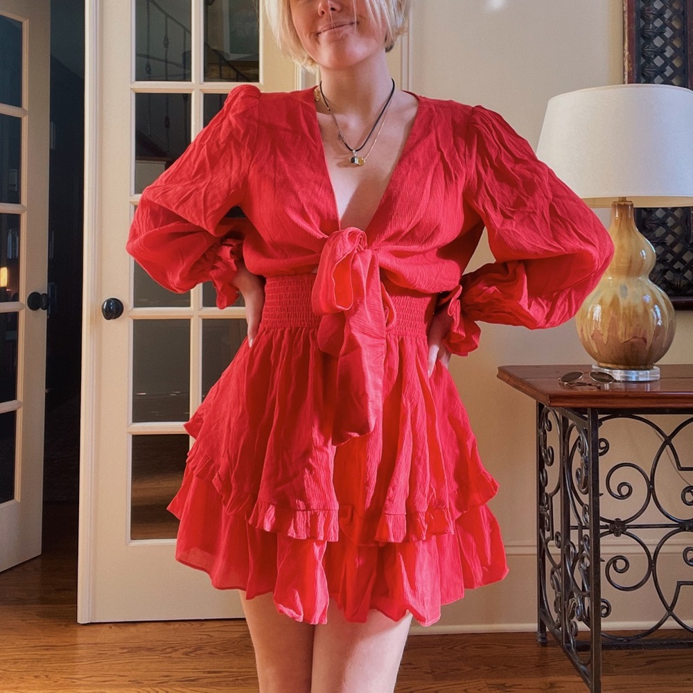 Hello Molly Red Ruffle Tie Dress